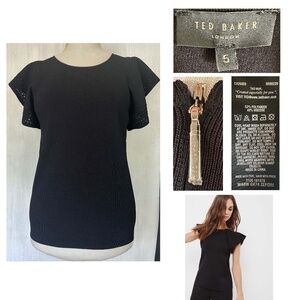 Ted Baker Size 4 Black ZEFORI Frilled Knitted Top Women US 12 EUC